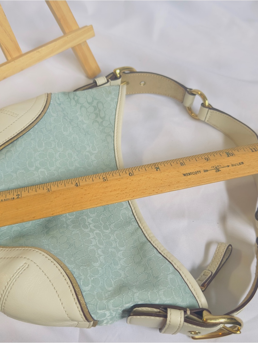 Vtg Coach Y2K Mini Hobo Periwinkle Blue Signature Canvas Shoulder Bag H04J-1455 - Picture 15 of 16